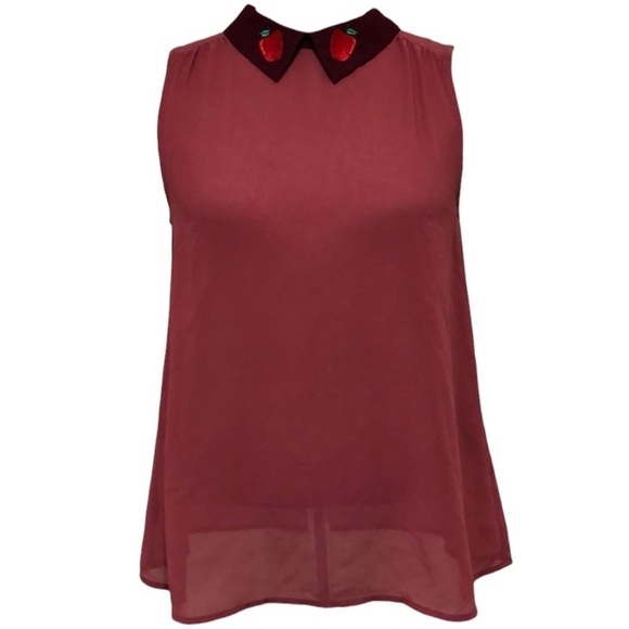 ModCloth Flavor Fusion Blouse Size Medium Mauve Pink Burgundy Red Apples - Picture 1 of 9